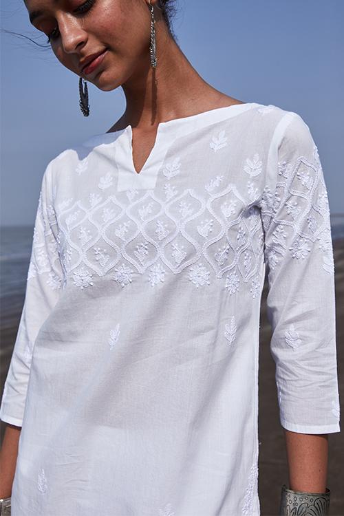 Shakira' Pure Cotton Chikankari Embroidered Long Kurta