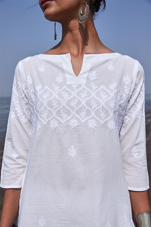 Shakira' Pure Cotton Chikankari Embroidered Long Kurta
