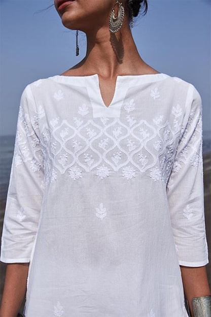 Shakira' Pure Cotton Chikankari Embroidered Long Kurta