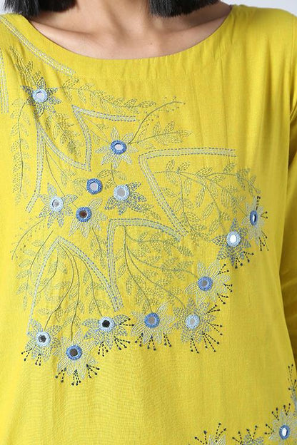 Sun Sparkle' Hand Embroidered  Mirror Work Pure Cotton Long Kurta