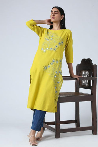 Sun Sparkle' Hand Embroidered  Mirror Work Pure Cotton Long Kurta
