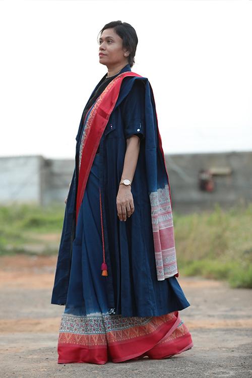 Studio Moya-LAAL PAAD/MADHUBANI (BLUE DYED) Saree