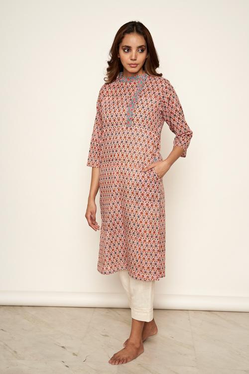 LVLILA-50 Pink hand block print kurta