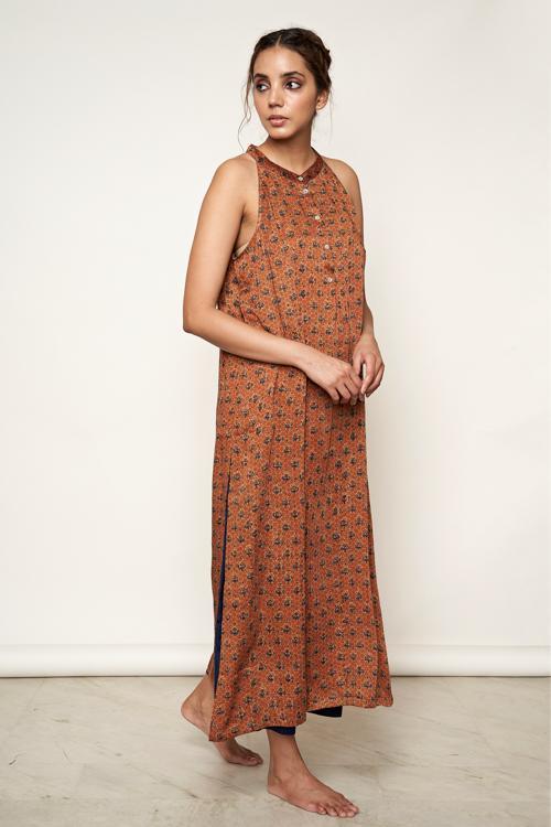 LVLILA-75 Modal satin ajrakh halter neck kurta