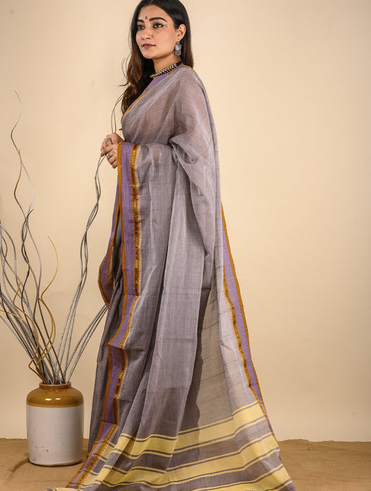 Light & Elegant. The Handwoven Cotton Nagpuri Saree - Soft Grey