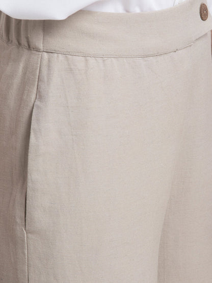 Linen Elasticated Wide Leg Pants - Beige