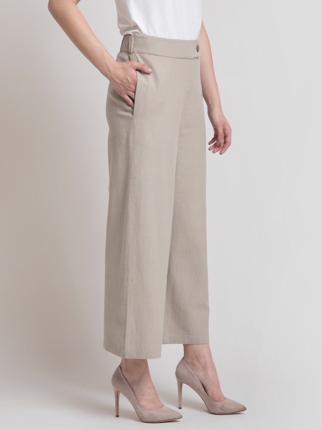 Linen Textured Culotte - Beige