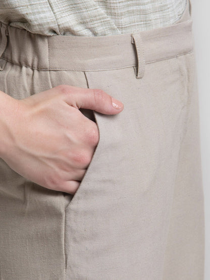 Linen Elasticated Straight Fit Pants - Beige