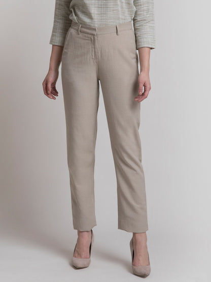 Linen Elasticated Straight Fit Pants - Beige