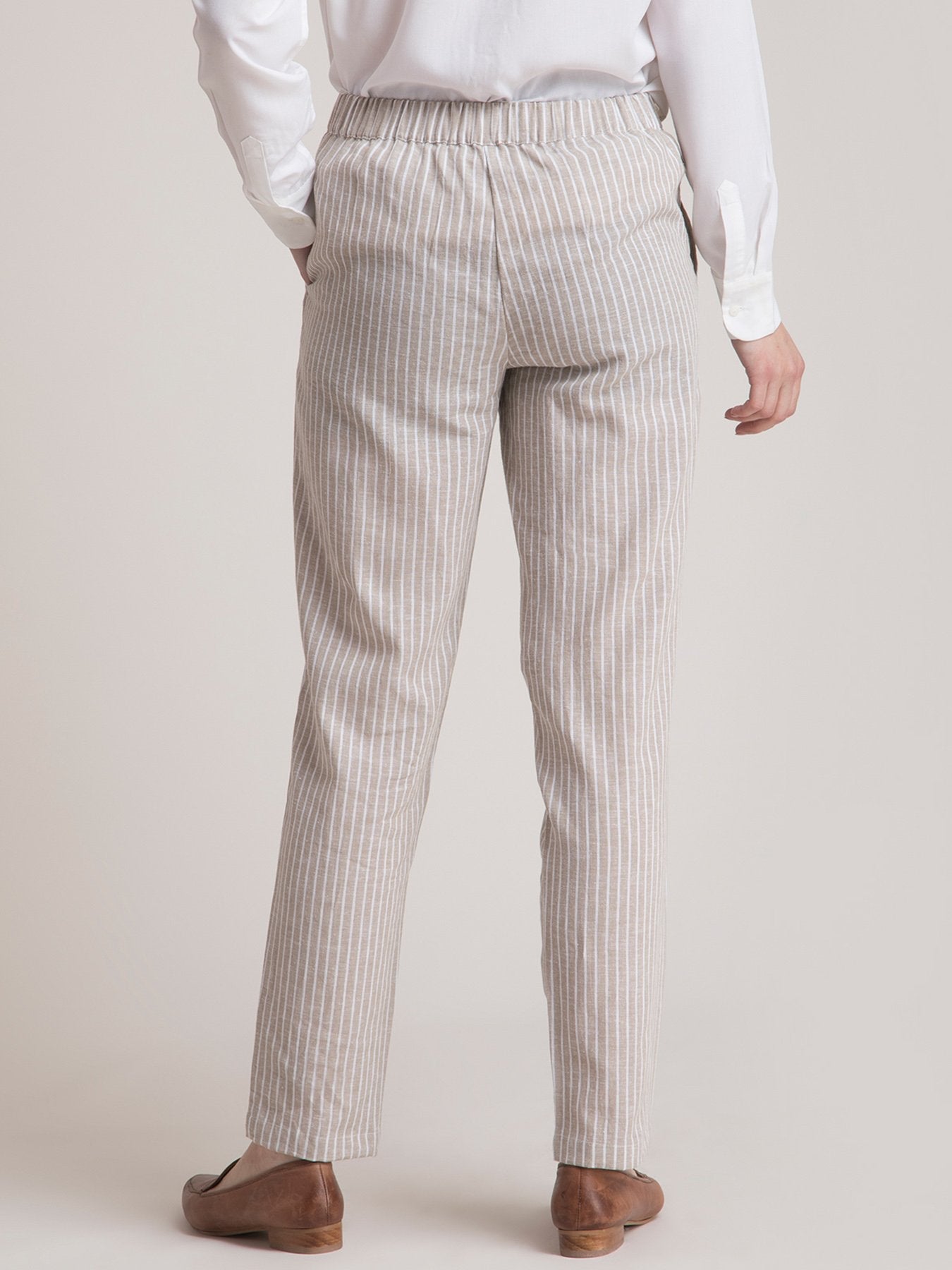 Linen Elasticated Straight Fit Pants - Beige