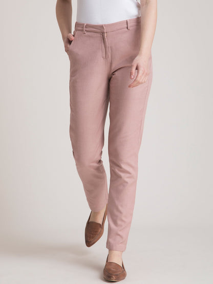 Linen Elasticated Straight Fit Pants - Dusty Pink