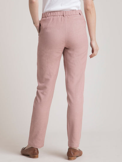 Linen Elasticated Straight Fit Pants - Dusty Pink
