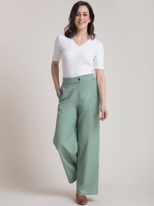 Linen Elasticated Wide Leg Pants - Sap Green