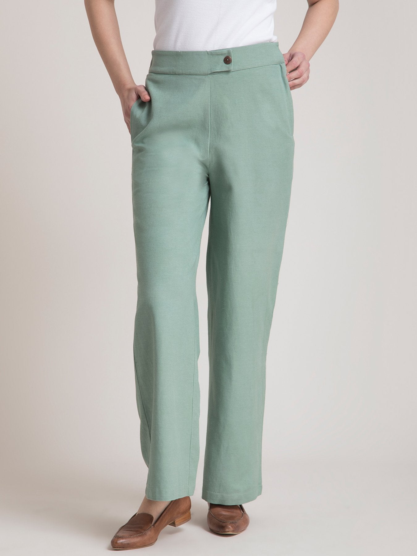 Linen Elasticated Wide Leg Pants - Sap Green