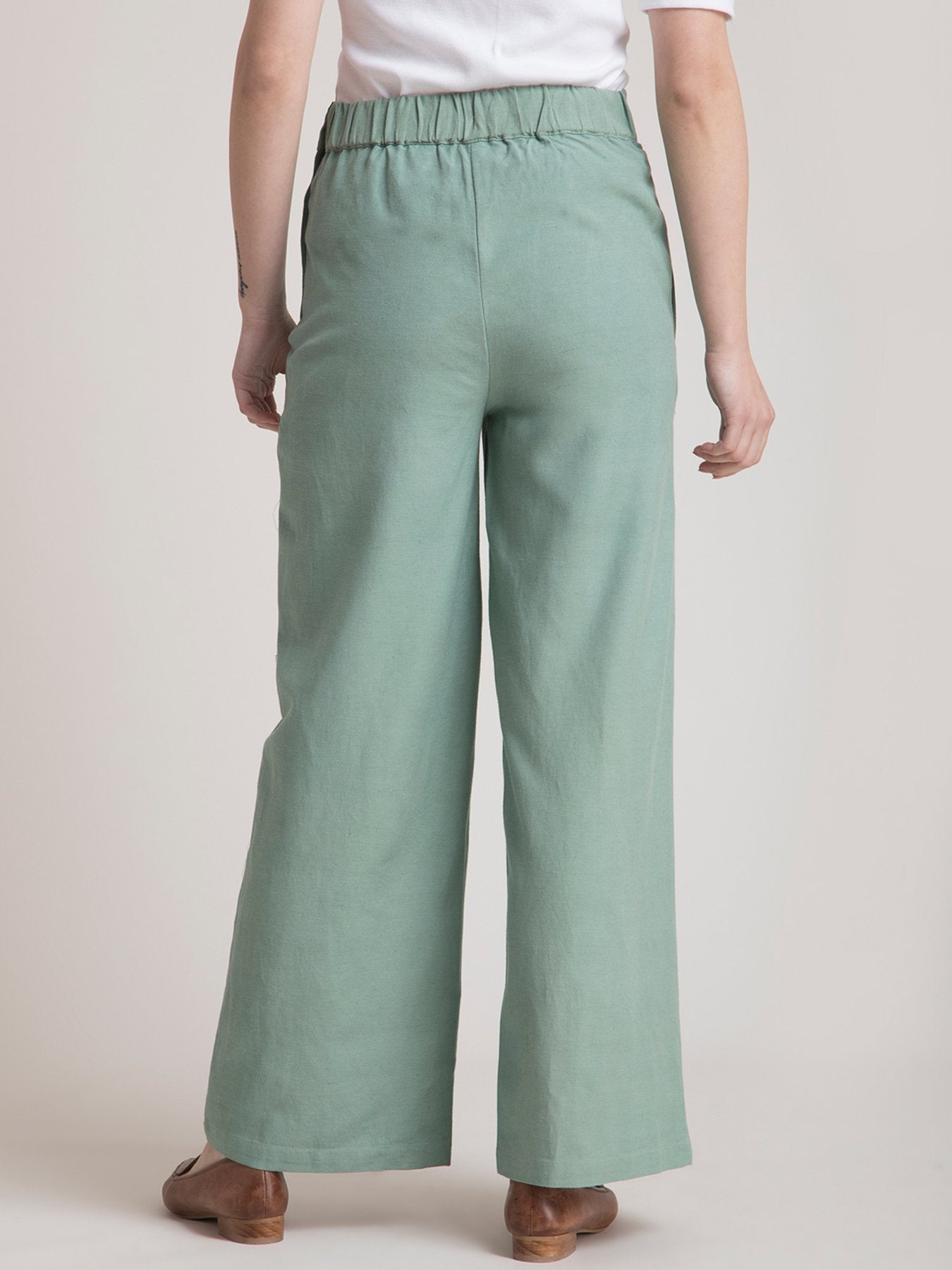 Linen Elasticated Wide Leg Pants - Sap Green