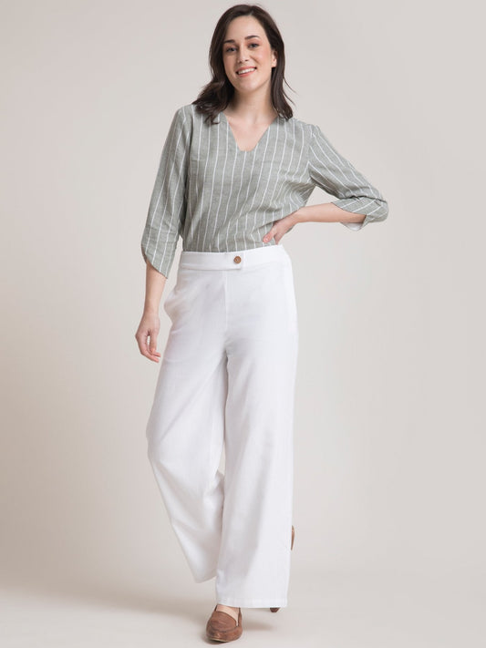 Linen Elasticated Wide Leg Pants - White