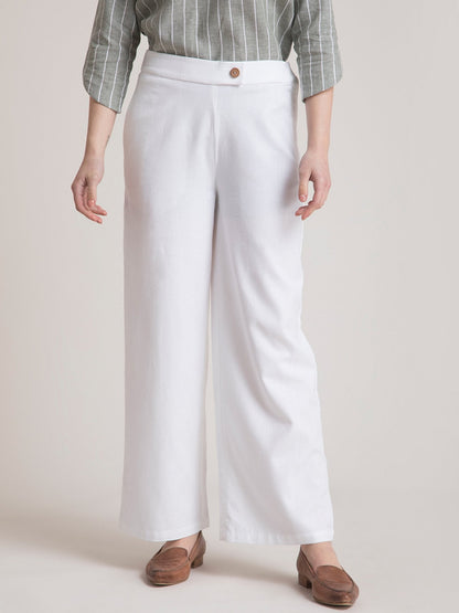 Linen Elasticated Wide Leg Pants - White