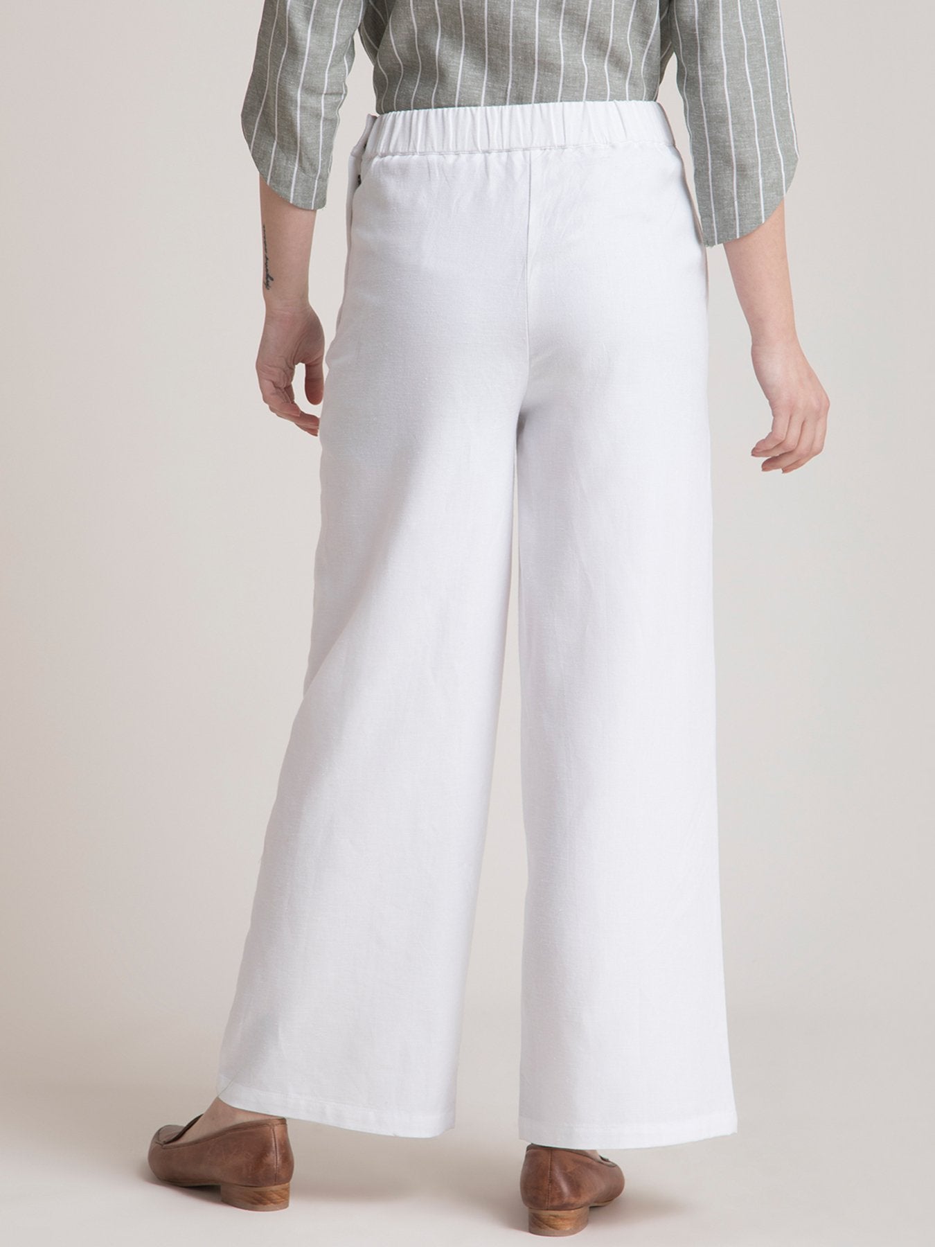 Linen Elasticated Wide Leg Pants - White
