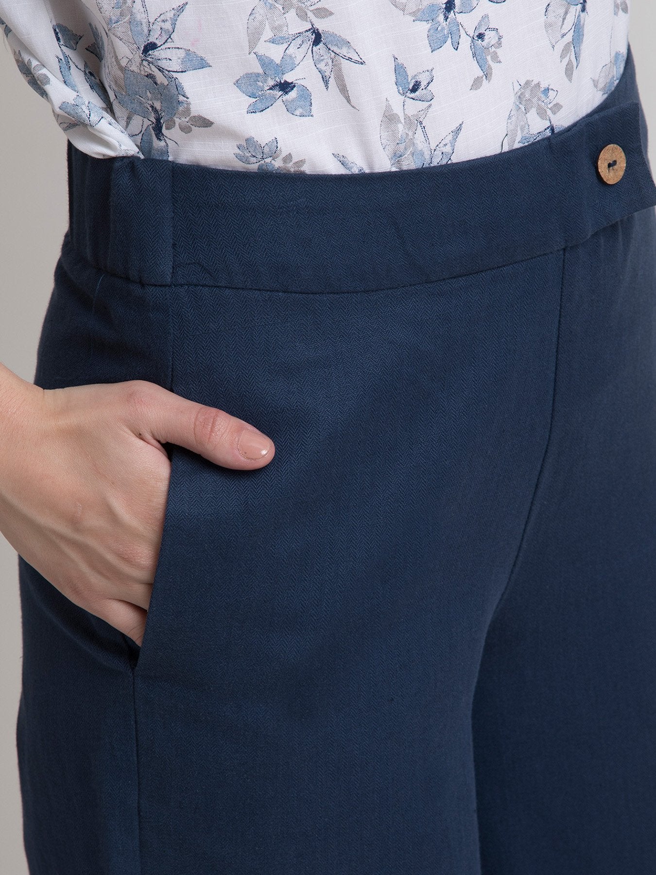 Linen Textured Culotte - Navy Blue