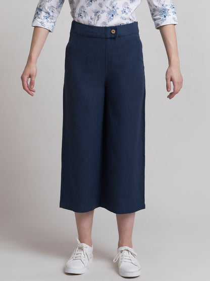 Linen Textured Culotte - Navy Blue