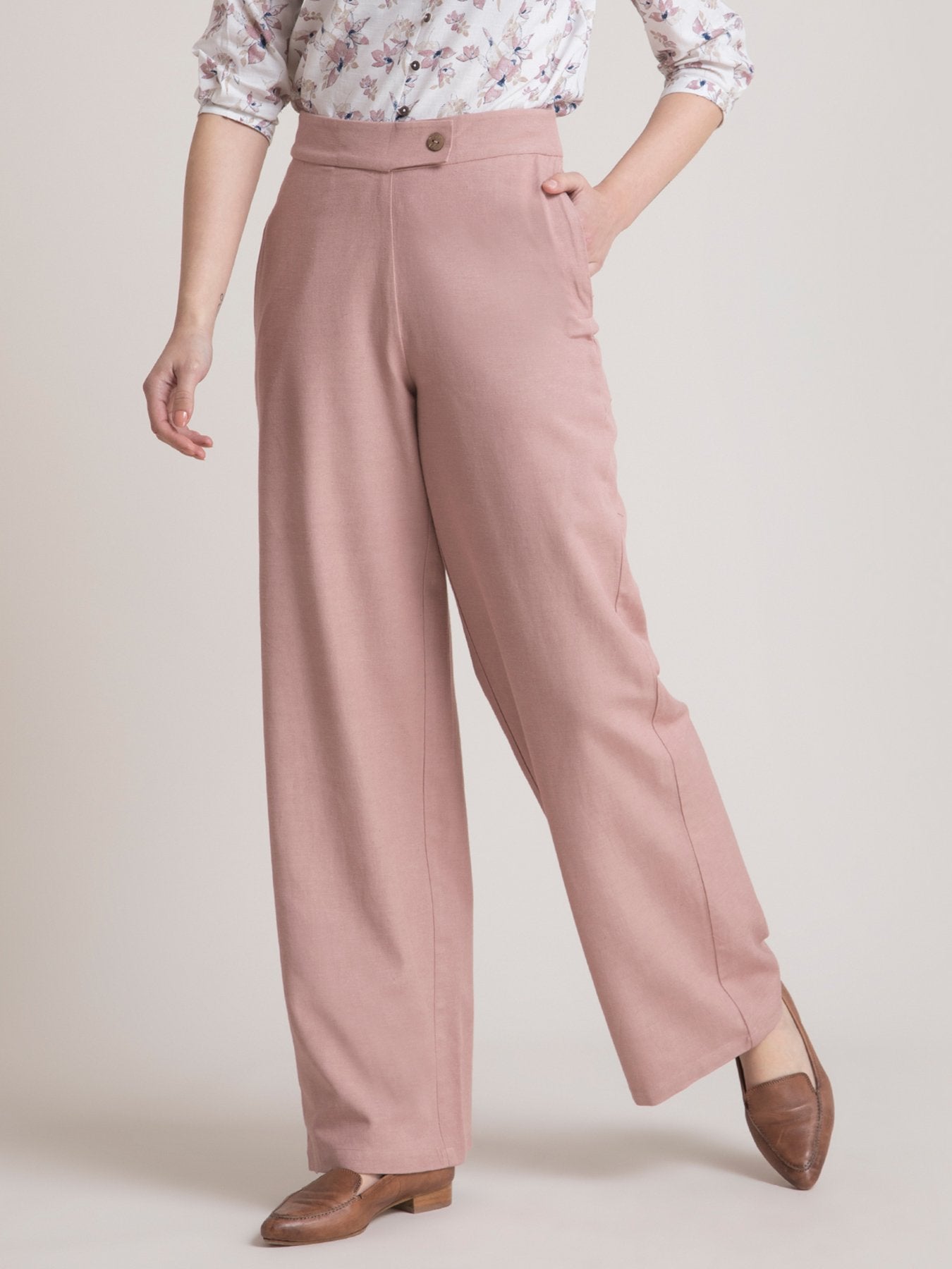 Linen Wide Leg Pants - Dusty Pink
