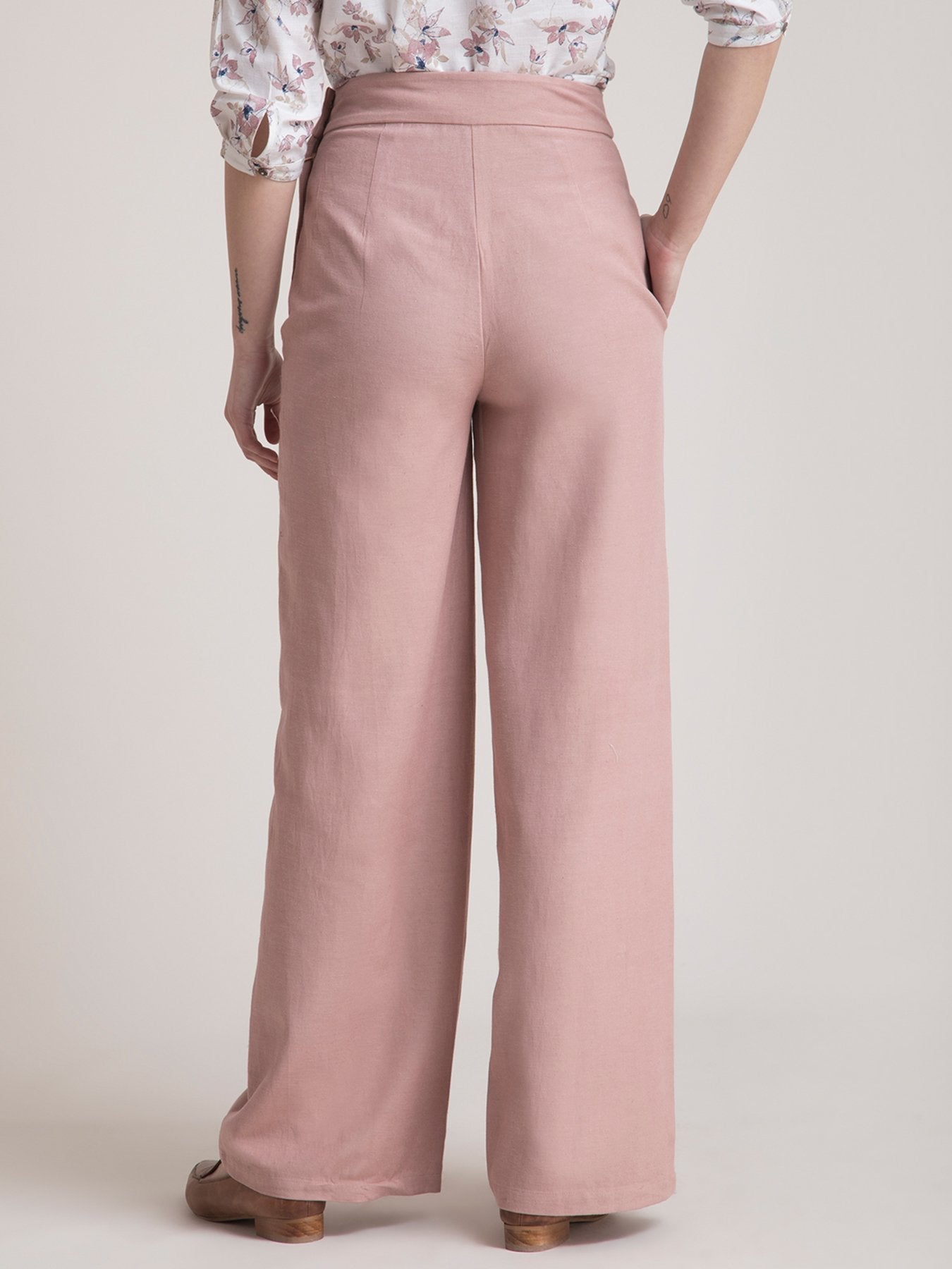 Linen Wide Leg Pants - Dusty Pink