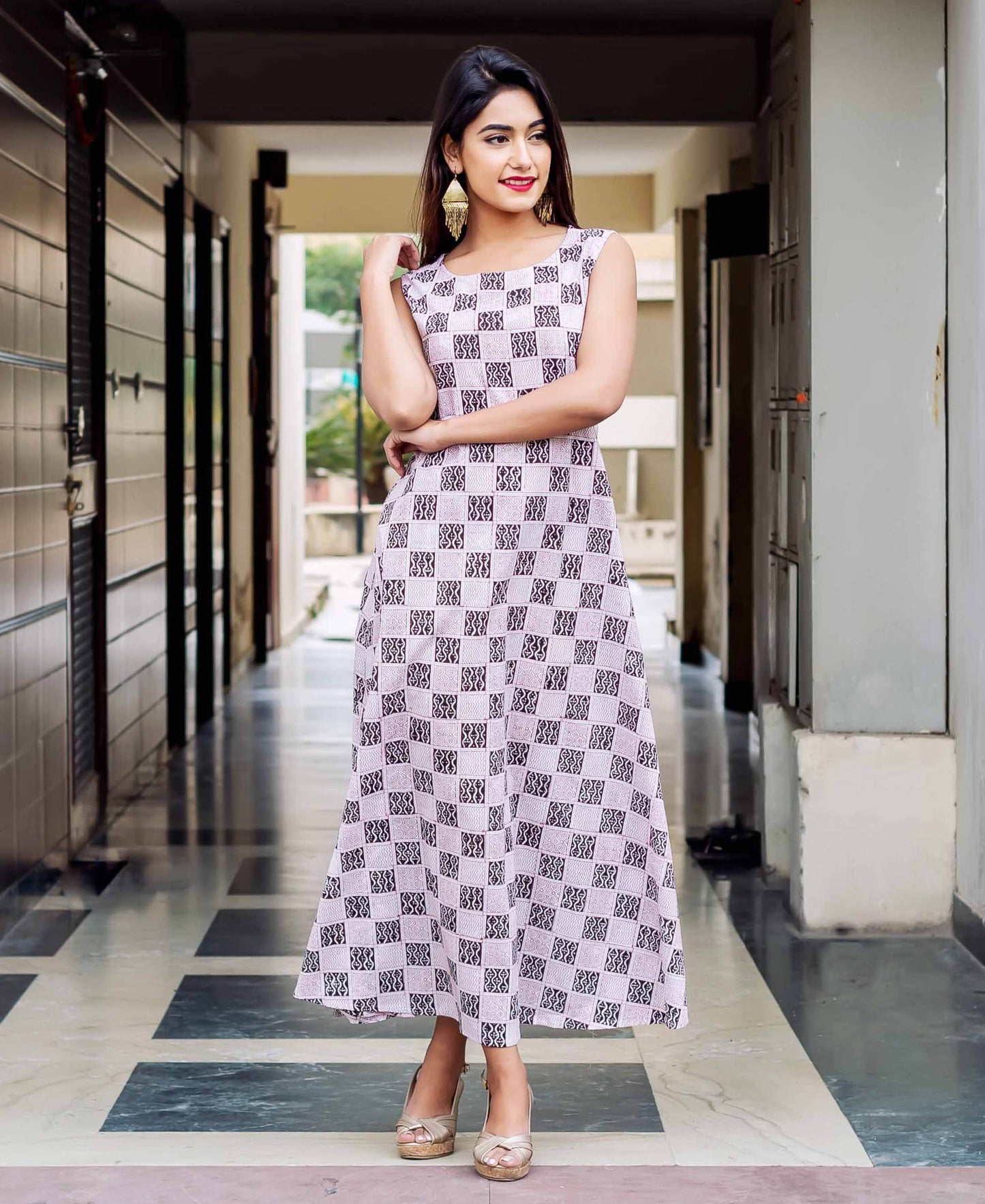 Double Layer Striped Printed Tiered Dress