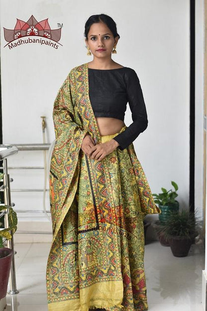 Yellow Full Madhubani Painting Saree