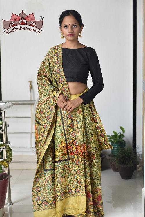 Yellow Full Madhubani Painting Saree