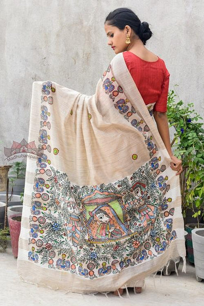 Vidaa Doli Madhubani Painting Saree