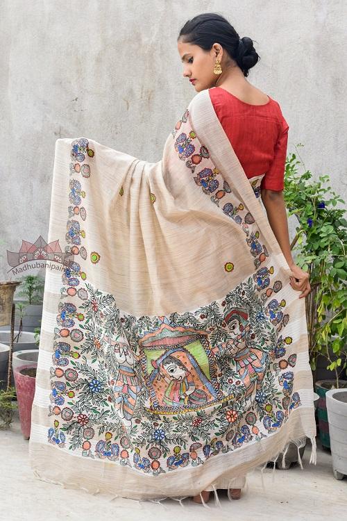 Vidaa Doli Madhubani Painting Saree