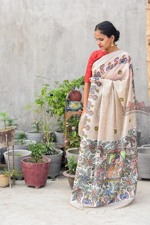 Vidaa Doli Madhubani Painting Saree