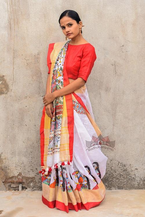 Tripurasundari Madhubani Painting saree