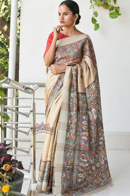 Mayuri Tussar Madhubani Saree