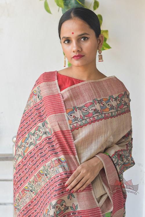 Gopi Silk Madhubani Tussar Silk Saree