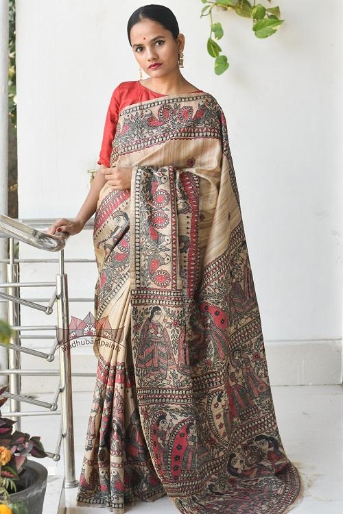 Vivah Tussar Madhbani Painting Saree