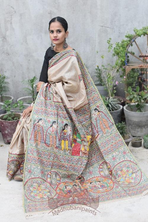 Puja Ceremony Handpainted Tussar Silk Saree