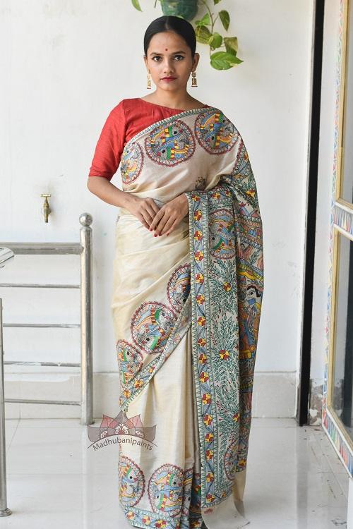 Doli Tussar Silk Madhubani painting Saree