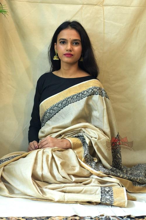 Madhubani Paints Abstract Nature Madhubani Handpainted Saree
