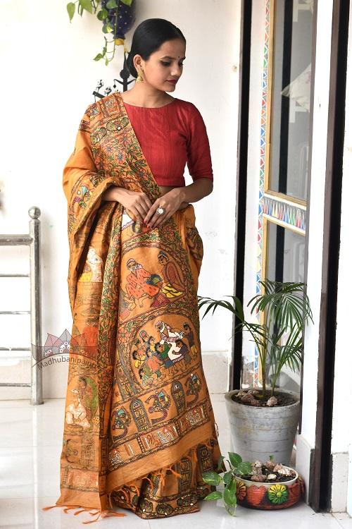 Madhubani Paints Sai Jeevan Madhubani Handpainted Saree
