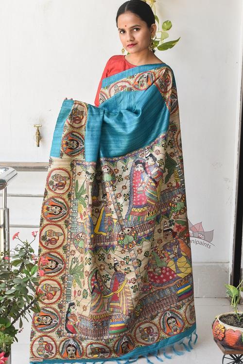 Bengali Wedding Tussar madhubani painting saree