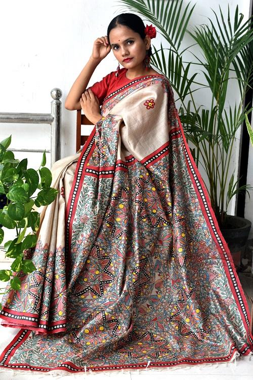 Madhubani Paints Saankh Leela Madhubani Handpainted Saree