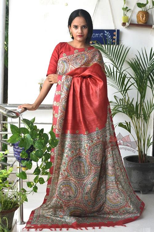 Madhubani Paints Mother Nature Madhubani Handpainted Saree