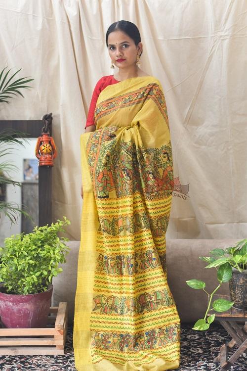 Madhubani Paints Mithila Bidaai Madhubani Handpainted Saree