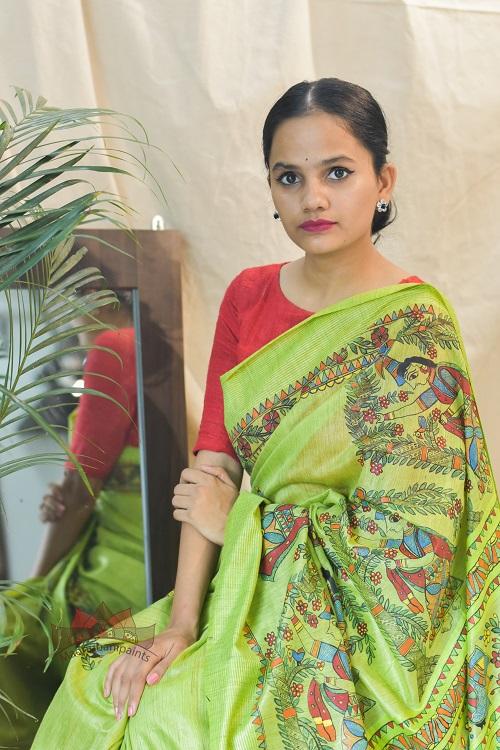 Madhubani Paints Mithila Madhushramini Madhubani Handpainted Saree