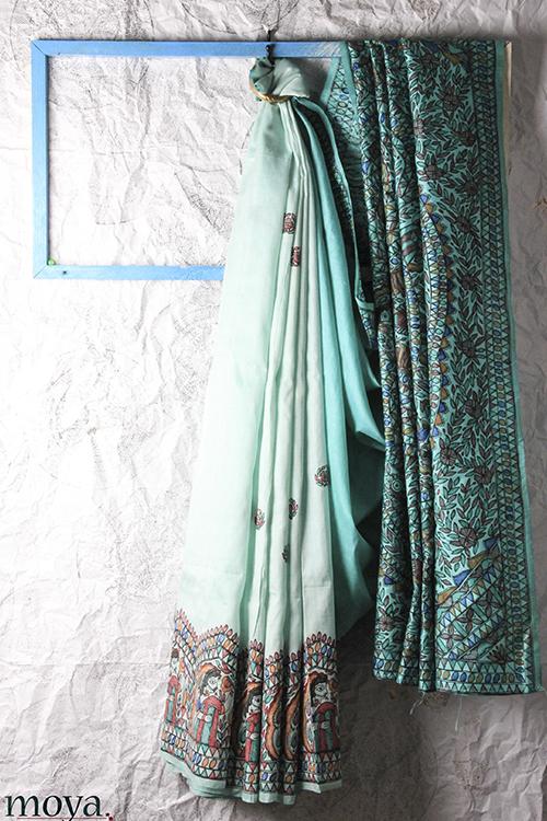Moya 'Radha Krishna' Hand-painted Madhubani Pure Silk Saree