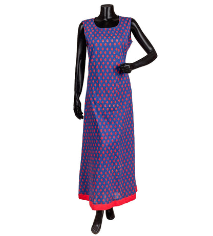 Red and Blue Hand Block Printed Jacket Layered Dress