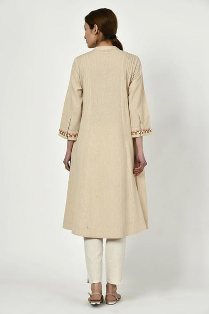 Noorbagh' beige kurta with mandarin collar
