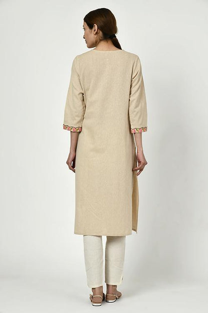 Noorbagh' beige kurta with placket detailing