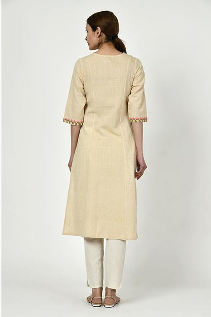 Noorbagh' beige kurta with embroidered yoke